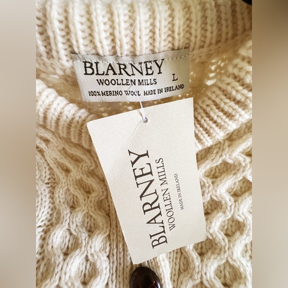 Blarney Woolen Mills Cardigan Fisherman Sweater Merino Wool Aran Size Large NWT - Picture 3 of 12